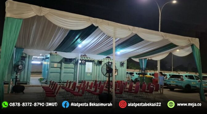 Sewa Tenda Serut Hijau Putih dan Kursi Susun Bekasi 0878-7350-8787 (BUNGA)